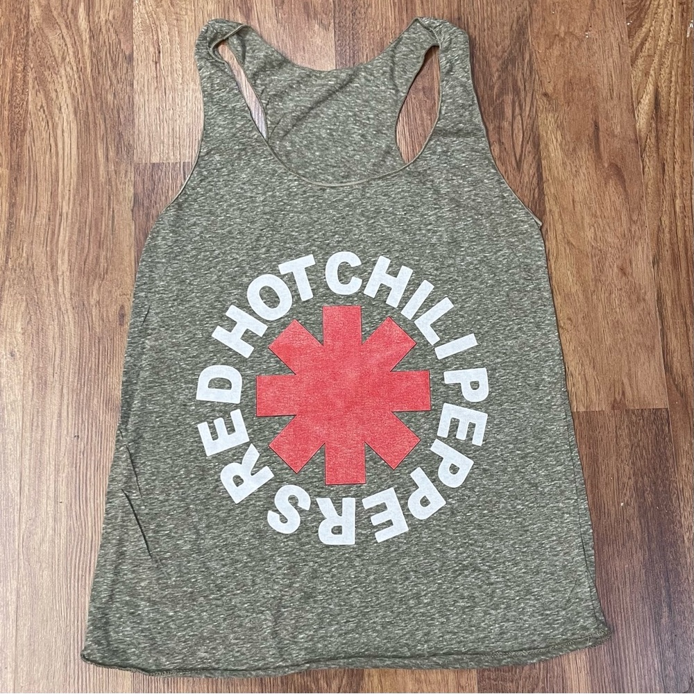 Ladies red hot chili peppers Racerback Tank Top heather light grayish olive
